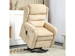 Poltrona Reclinável Elétrica Até 160° Em Veludo Creme, Com Descanso Para Os Pés E Controle Remoto. Medidas: 85x88x109 Cm.
