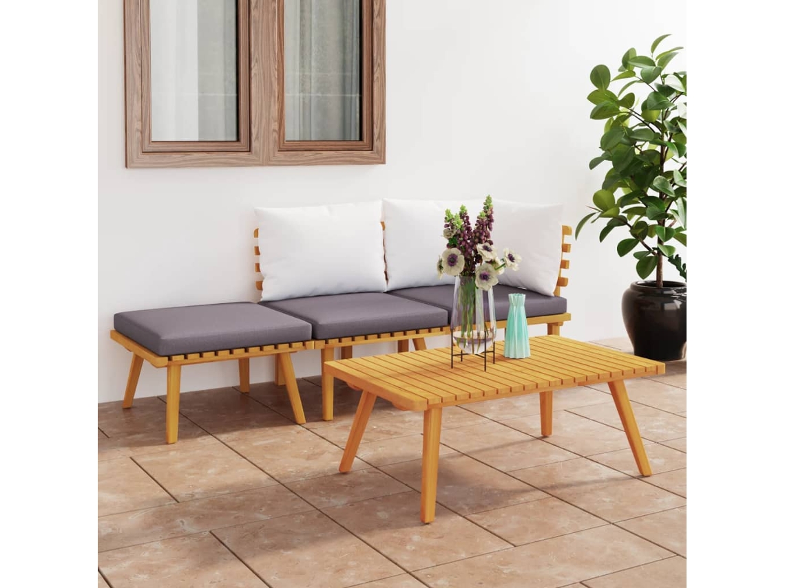 Vidaxl 4 Pcs Conj. Lounge Jardim C/ Almofadões Madeira Acácia Maciça