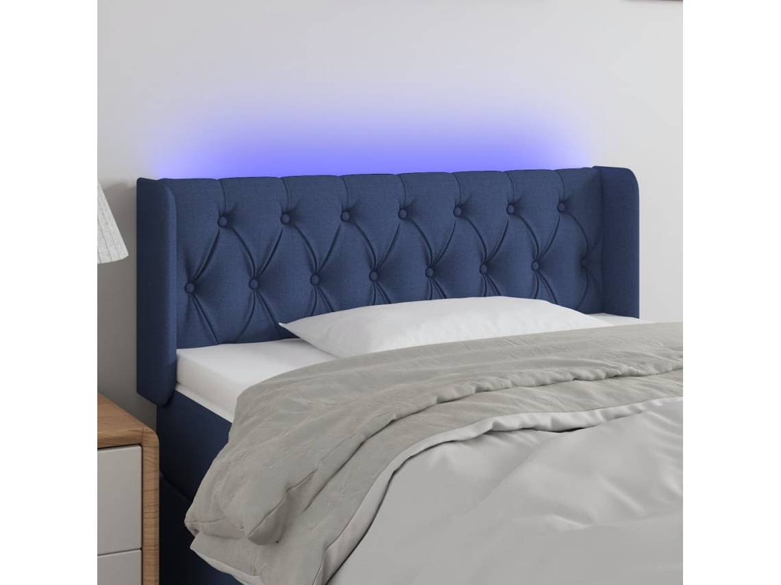 Cabecero con luces LED, tela, 93x16x78/88 cm, azul