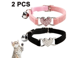 Coleira Para Gato 2 Peças Com Cinto De Segurança E Sino 1cm * 24-30cm 2 Peças Rosa Preto*