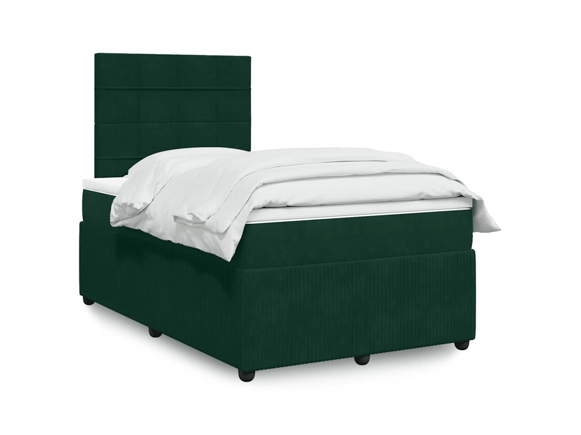 Vidaxl Cama Boxspring Com Colchão 120x190 Cm Veludo Verde-escuro