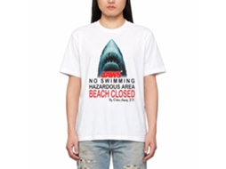 Rockinstone Jaws Movie Beach Closed White Adult T-shirt Size:m