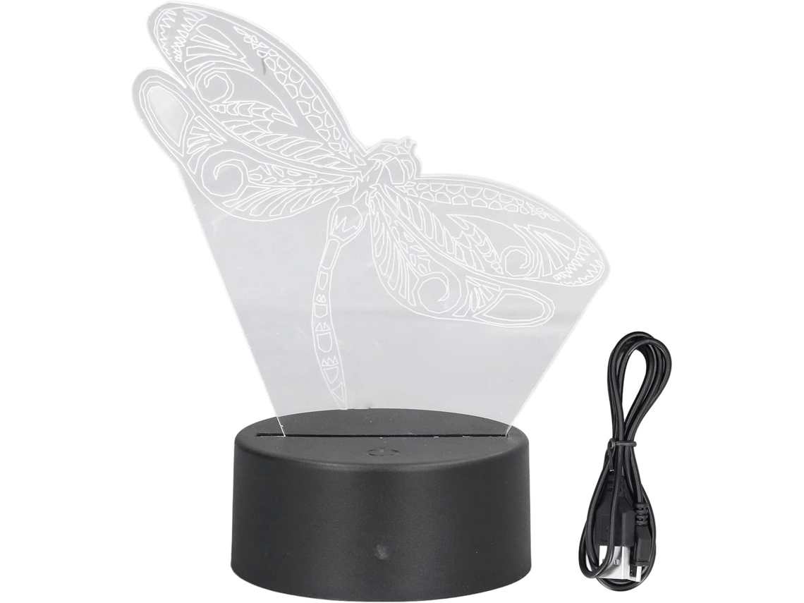 Luminária Noturna 3d Com Padrão De Libélula, 7 Cores, Led, Alimentação