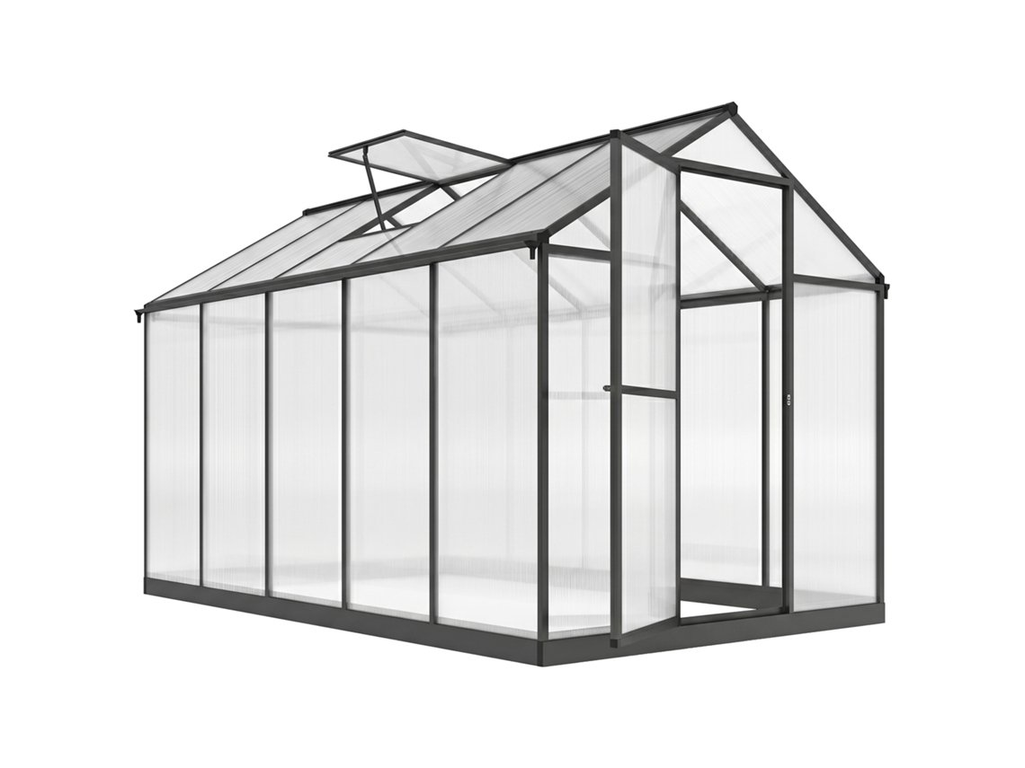 Estufa de jardim de alumínio com policarbonato 303x183x195cm com janelas ajustáveis | S/MARCA