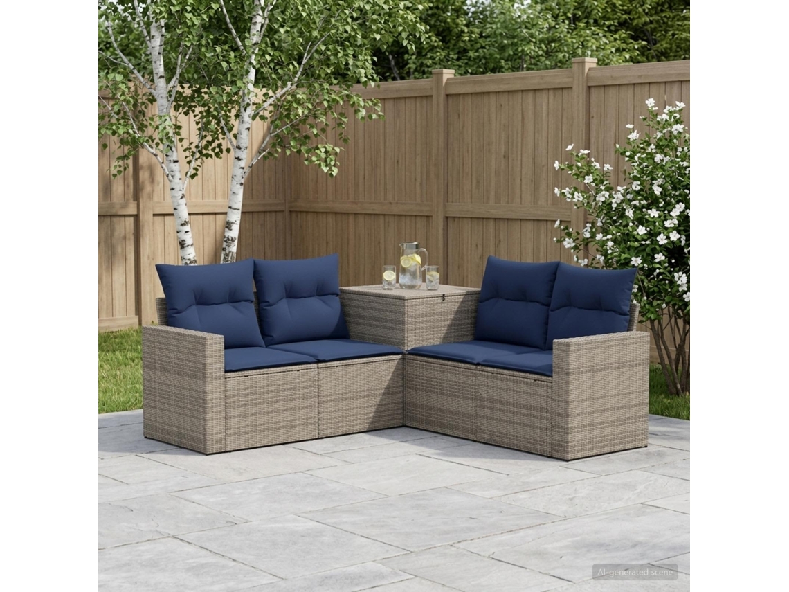 Vidaxl Conjunto De Sofás 5 Unid. Cinza E Azul Marinho