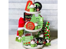 Conjunto de Decoração de Bandeja em Camadas Grinch 9 Peças Sinal de Madeira Rustico Natal S/MARCA