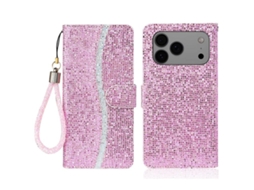 Capa De Couro Para Iphone 17 Pro Com Pó De Glitter