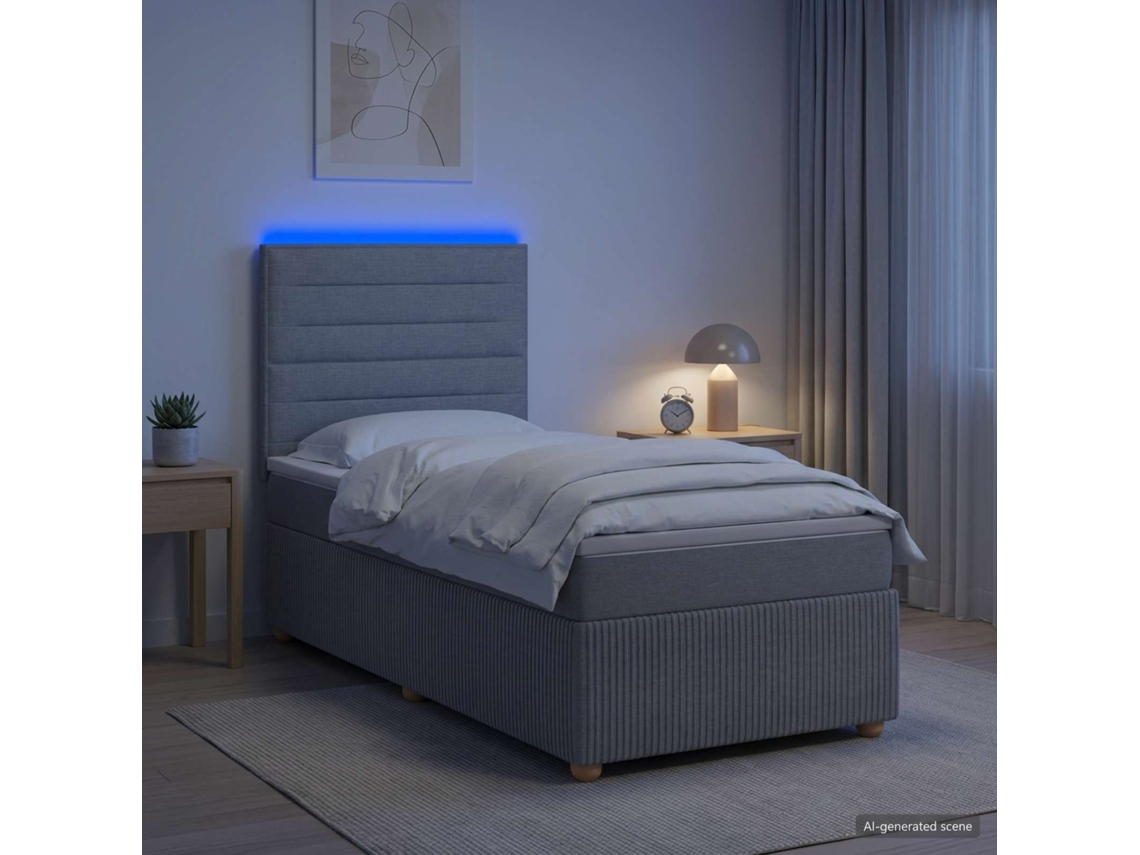 Vidaxl Cama Box Com Led E Colchão Cinzento-claro 80 X 200 Cm Tecido