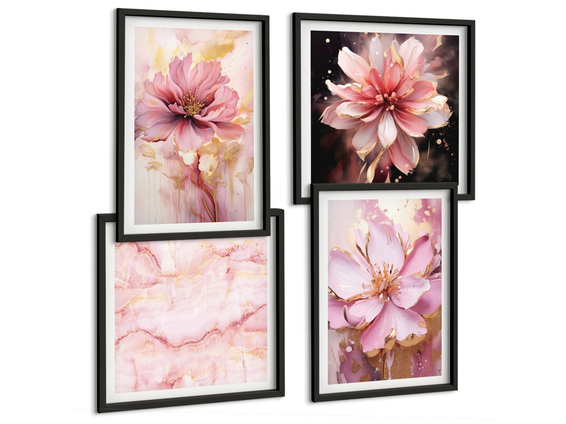 Conjunto De Pinturas Florestas Verdes, Água Cristalina Moldura Preta Quadros Para O Escritório Espelharte (conjunto De 4 Imagens)