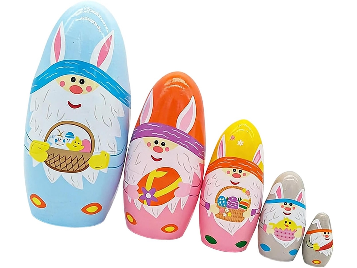 Boneca De Madeira Pintada À Mão Com Desenho Coelho 5 Camadas, Russo,