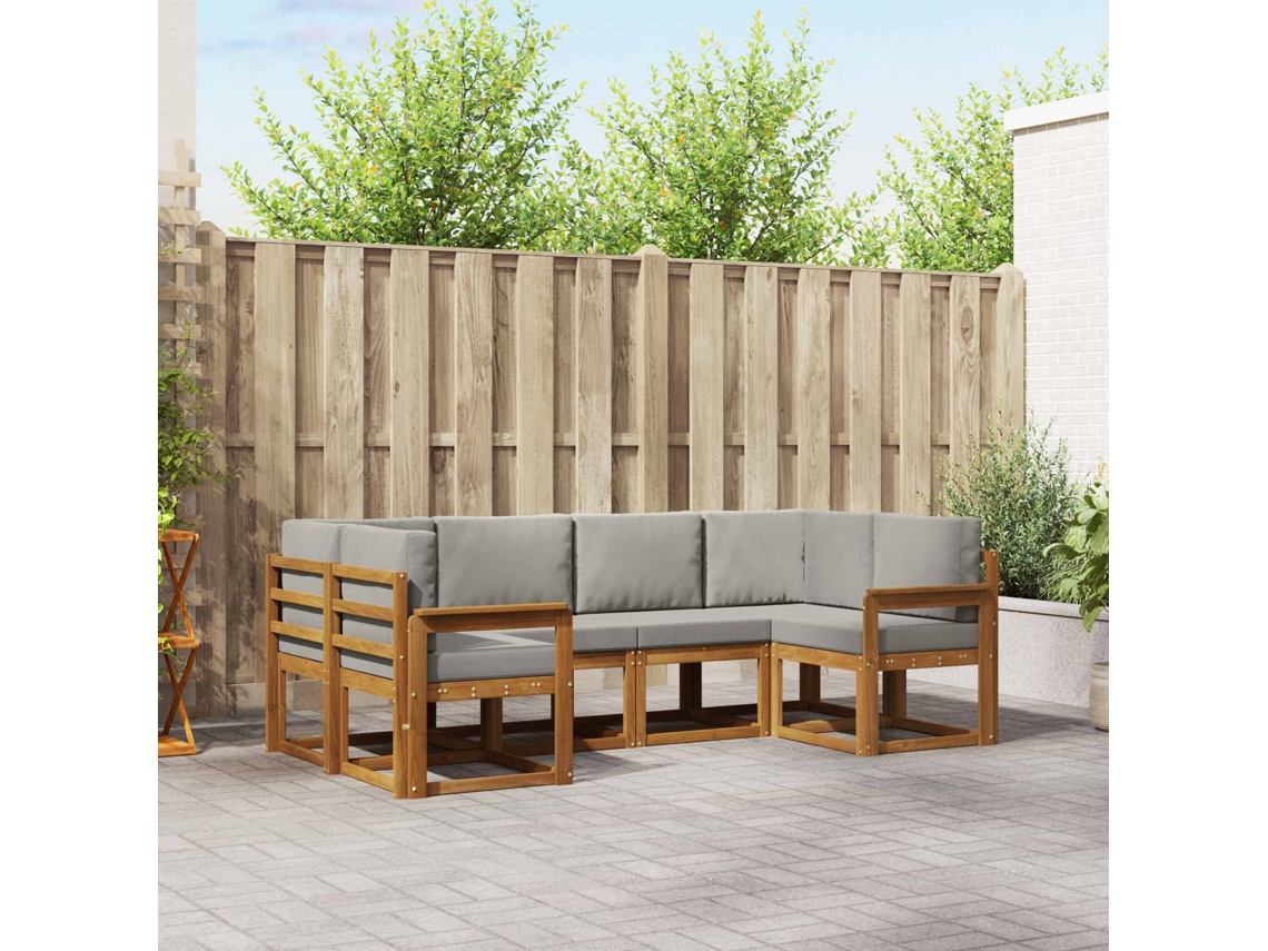 Vidaxl Conjunto De Sofás Para Exterior 6 Pcs Cinza Natural E Claro