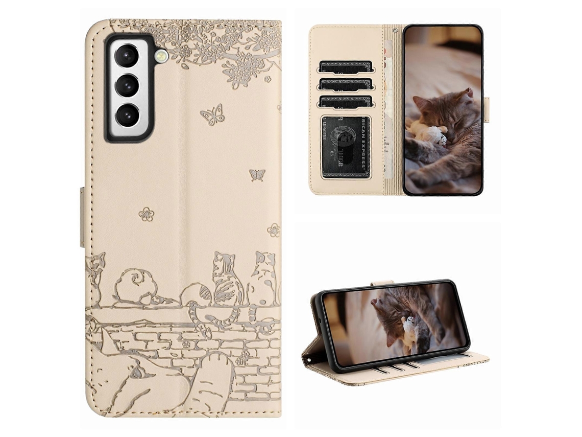 Capa De Couro Para Celular Com Estampa De Gato E Cordão