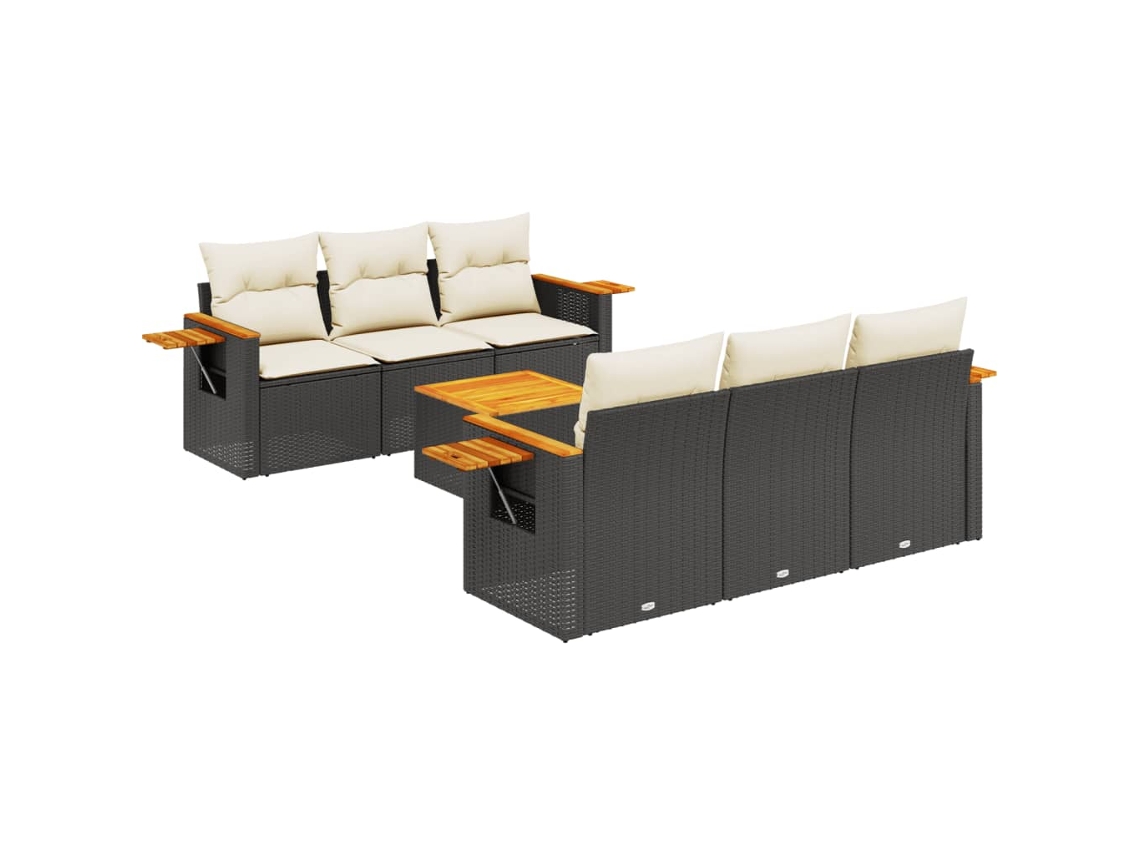 Conjunto de 7 Sofás para Jardim com Almofadões Vime Pe Preto MAISON EXCLUSIVE (7 pcs)