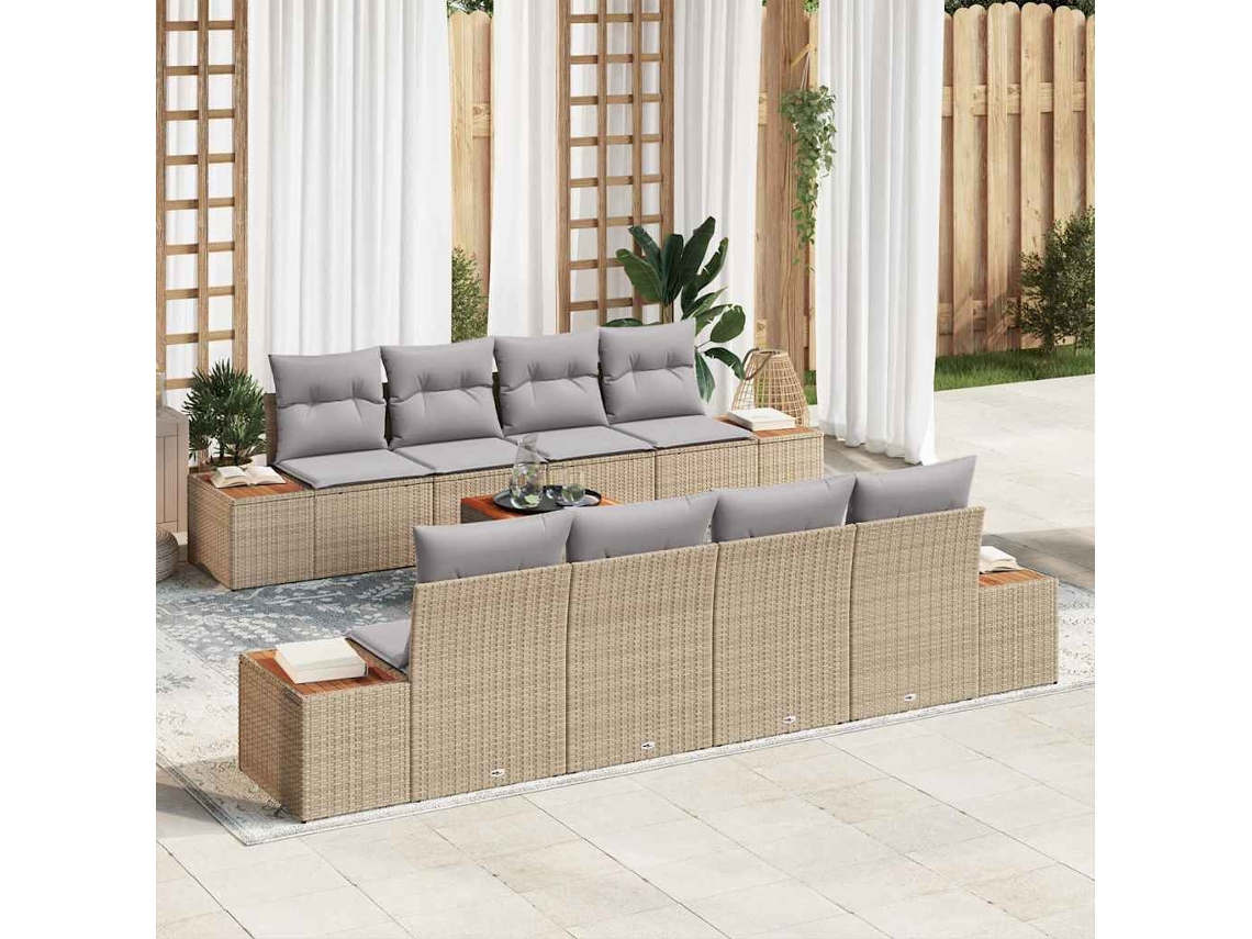 Vidaxl Conjunto De Sofá De Jardim 9 Unid. Bege Rattan Sintético