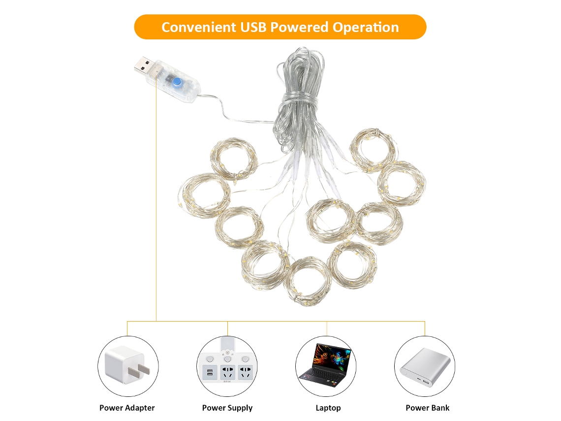 Luzes de Cortina de Fada 300 Leds 8 Modos Usb para Natal