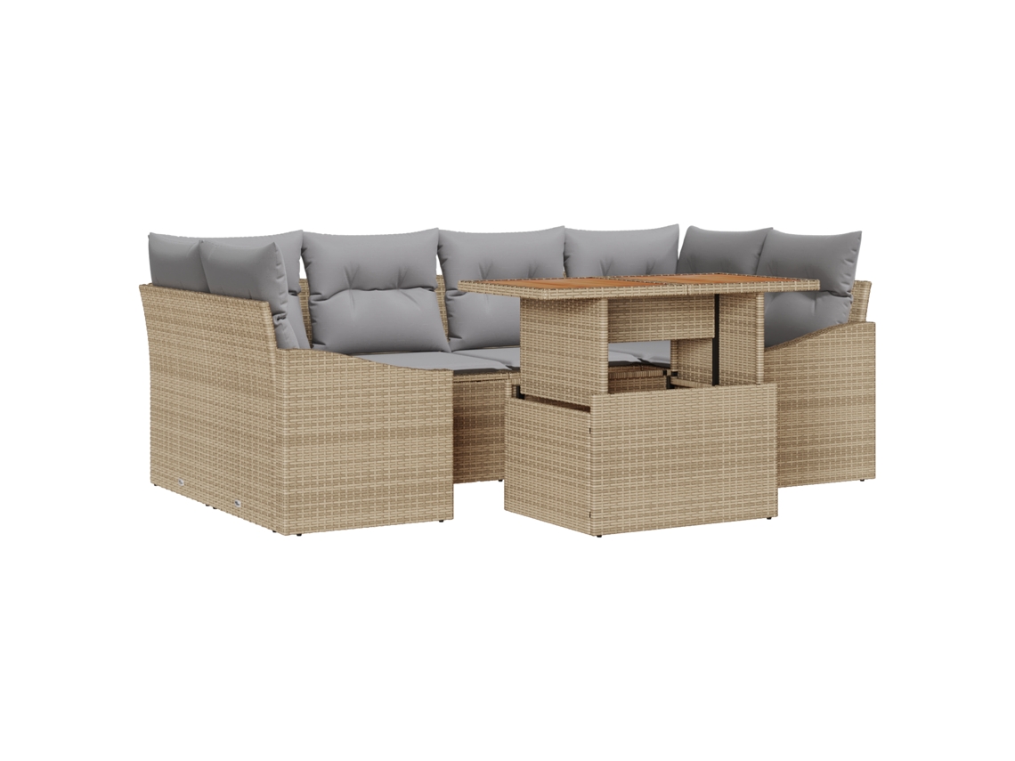 Conjunto 7 Conjunto De Sofás Para Exterior Vidaxl Bege Vime Pe (100 X 55 X 73 Cm)