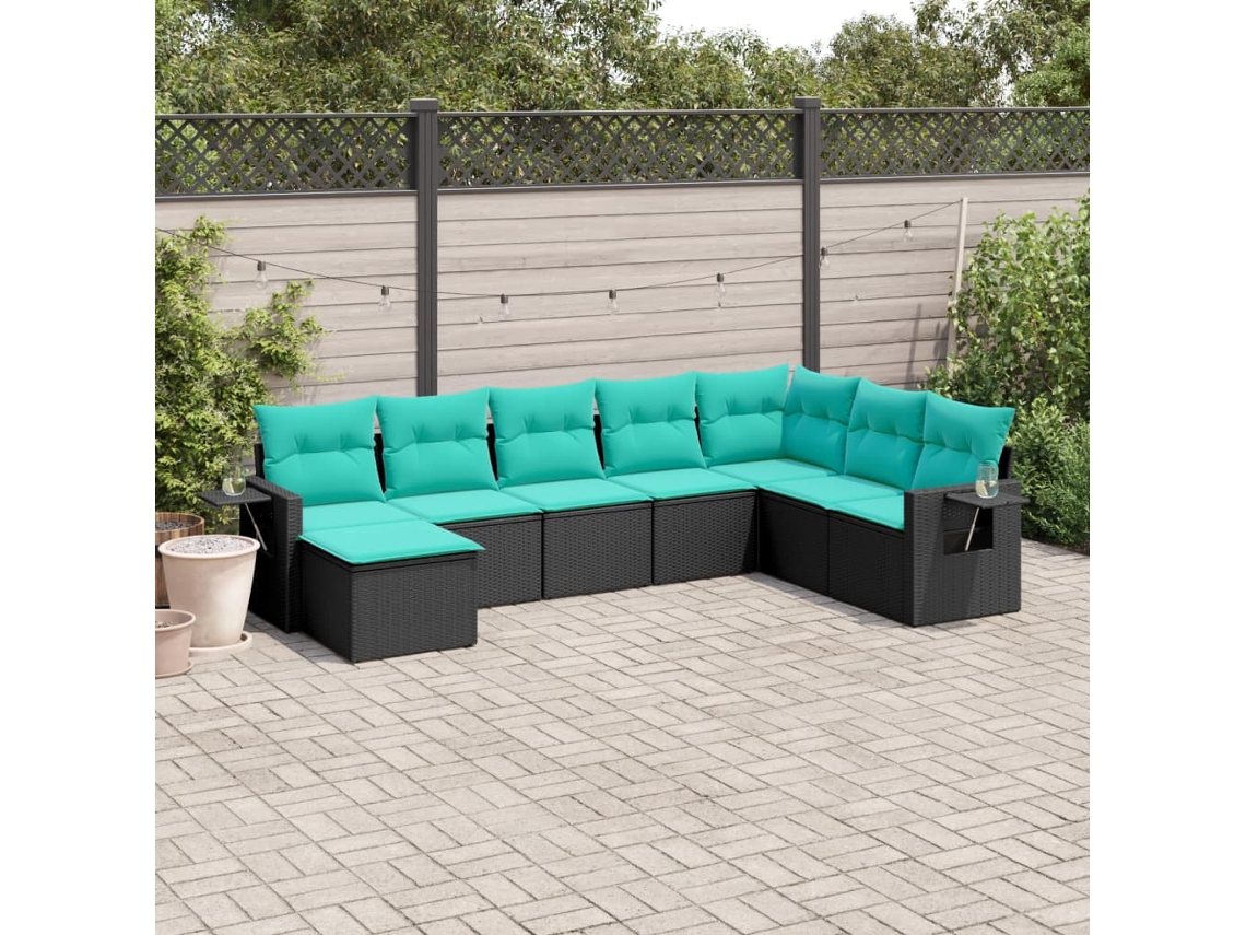Vidaxl Conjunto De Sofá De Jardim Com 8 Peças E Almofadas Em Rattan Sintético Preto