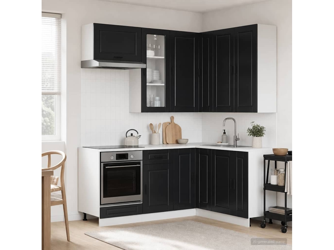 Vidaxl Unidade De Cozinha Porto 8 Unid. Preto Derivados De Madeira