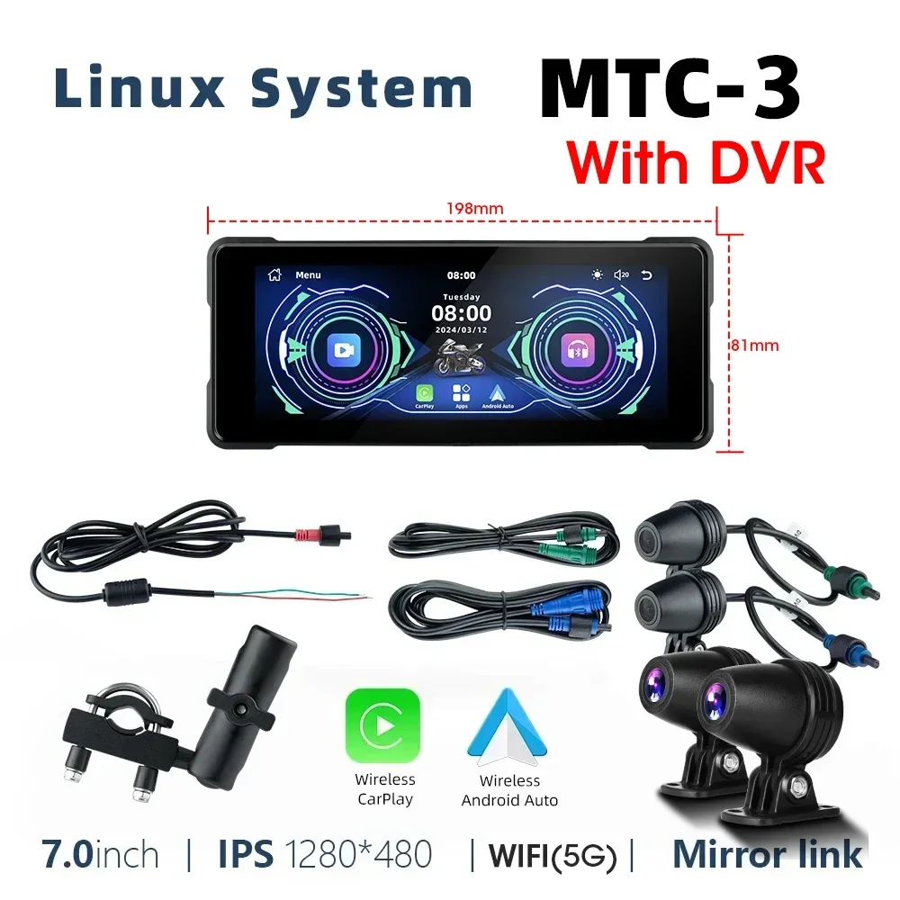 (dvr) Navegação Para Motocicleta De 7 Polegadas, Carplay À Prova D'água