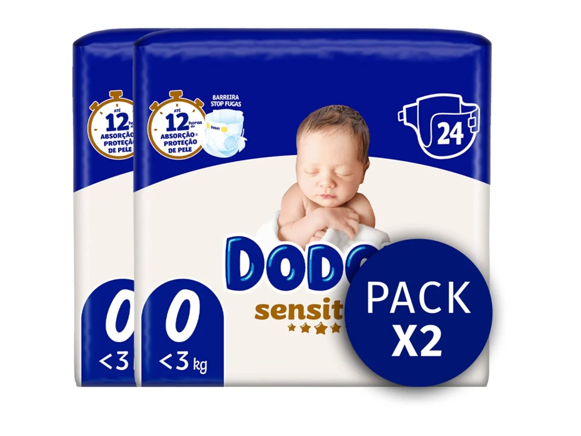 Fraldas Sensitive < 3kg T0 DODOT emb. 2 x 24 un
