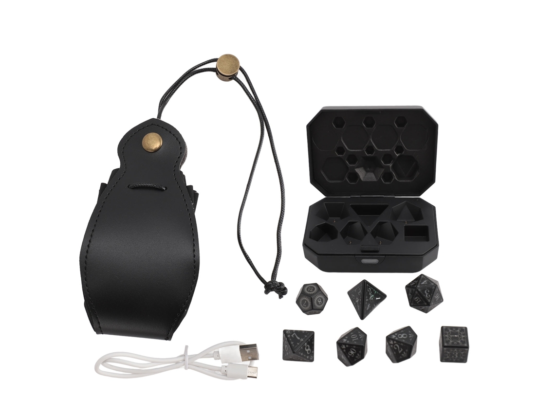 Mali 7 Dados Eletrônicos Usb Recarregáveis Luminosos Rpg com Saco de Armazenamento para Jogos de Tabuleiro Preto