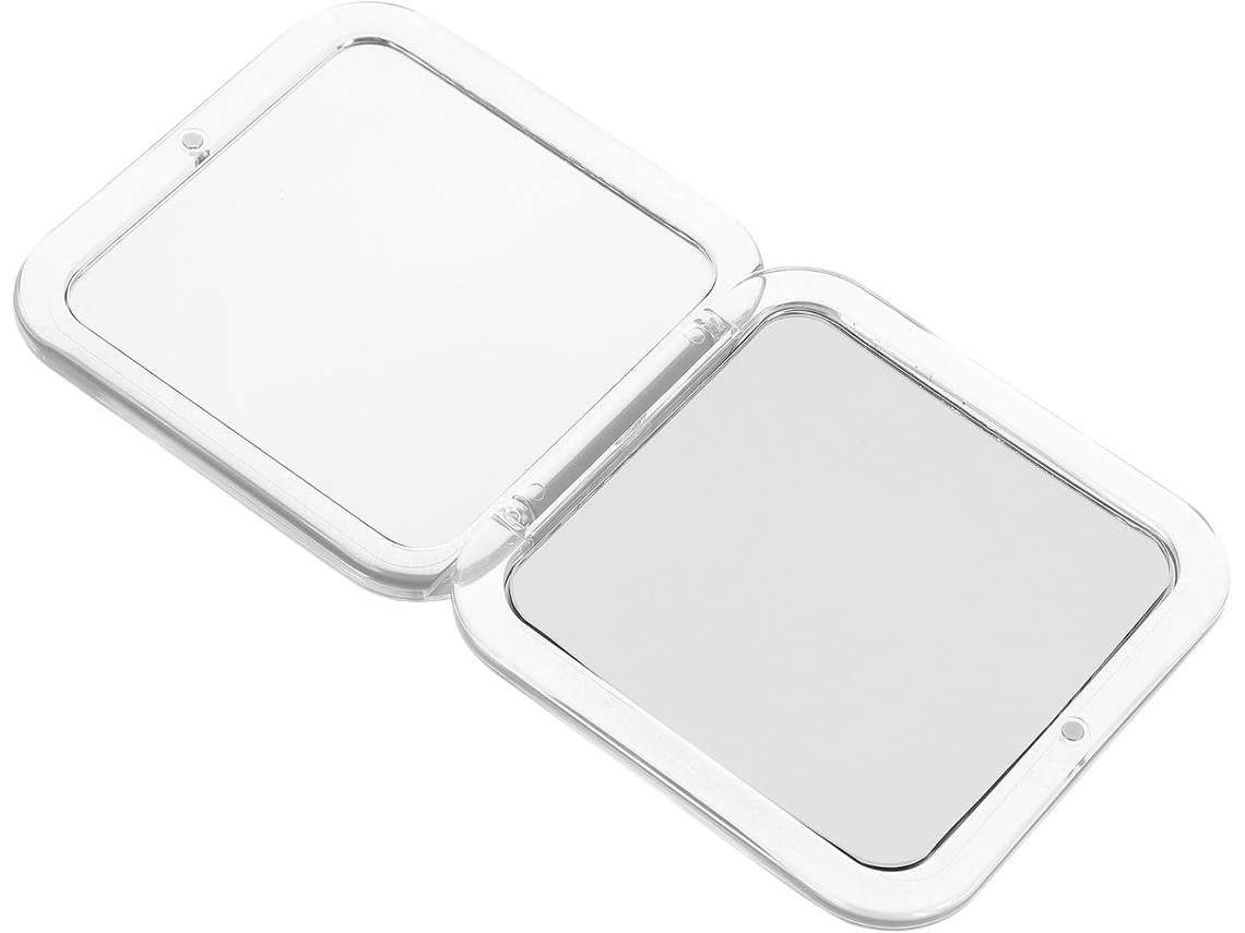 Espelho De Bolso Dobrável Quadrado 7x, Mini Espelho Compacto Cinza Em Vidro E Resina.