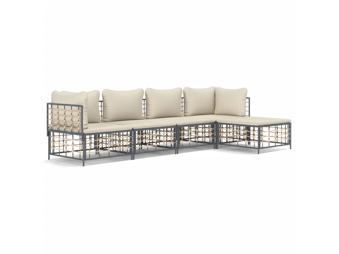 Conjunto 5 lounge de jardim c/ almofadões  VIDAXL vime PE antracite