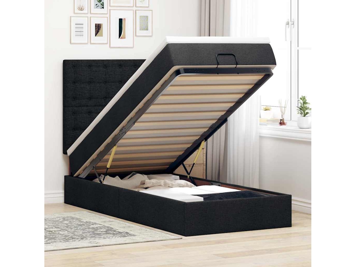 Cama Otomana Com Colchão 100x200 Cm Tecido Preto