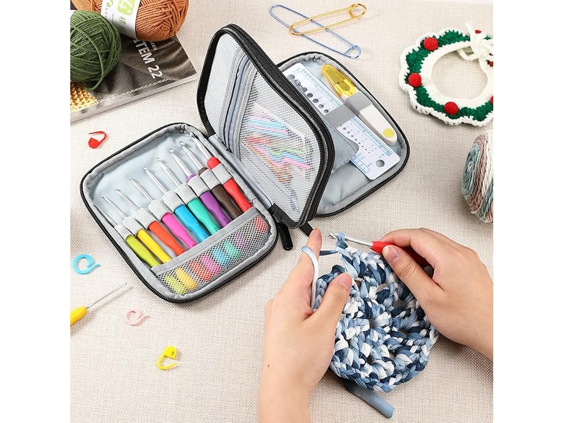 Bolsa Para Guardar Agulhas De Crochê Com Zíper E Bolsos Lona Diversos Tipos Agulhas, Kit Ferramentas Aquaforge (cinza)