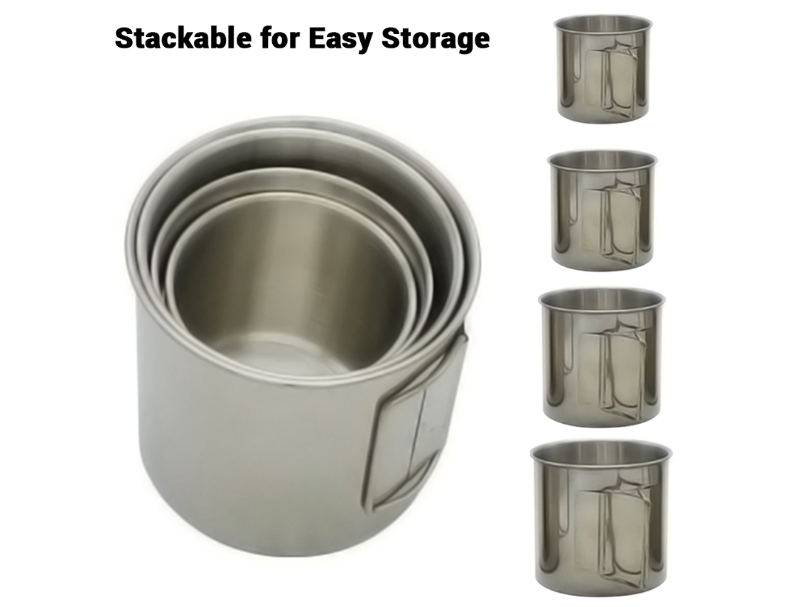 Conjunto 4 Copo Inox Camping com Alça Plegável