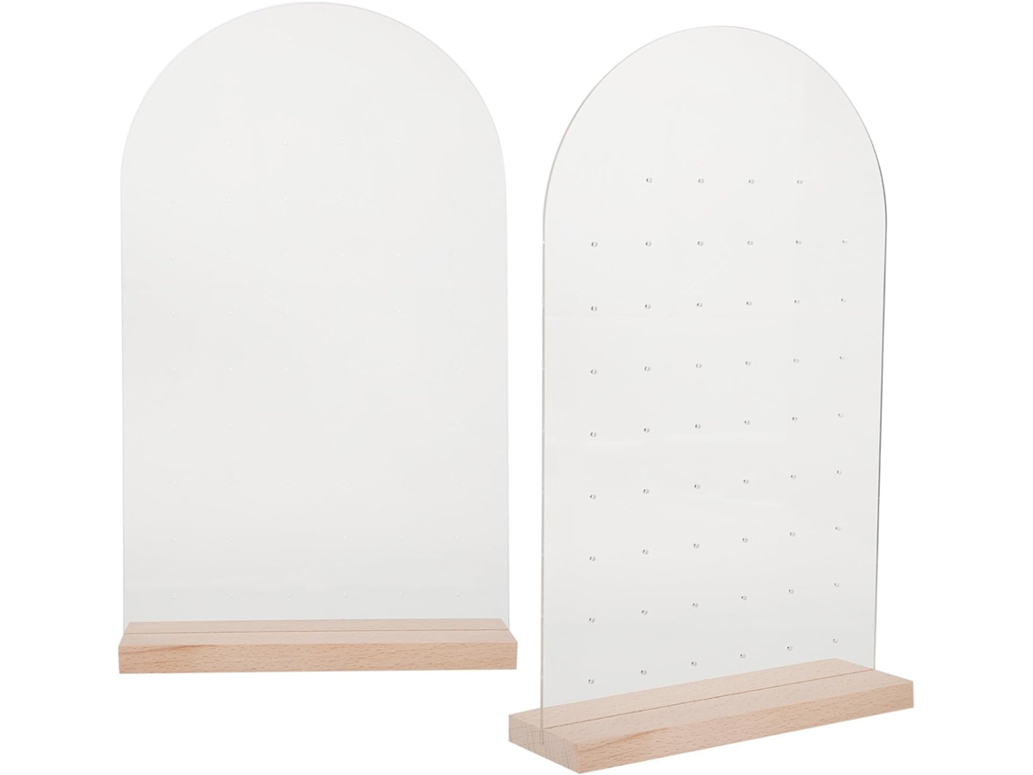 Conjunto Elegante 2 Organizadores Brincos Acrílico Madeira Estável Armazenamento Seguro Joias Base GOKOCO