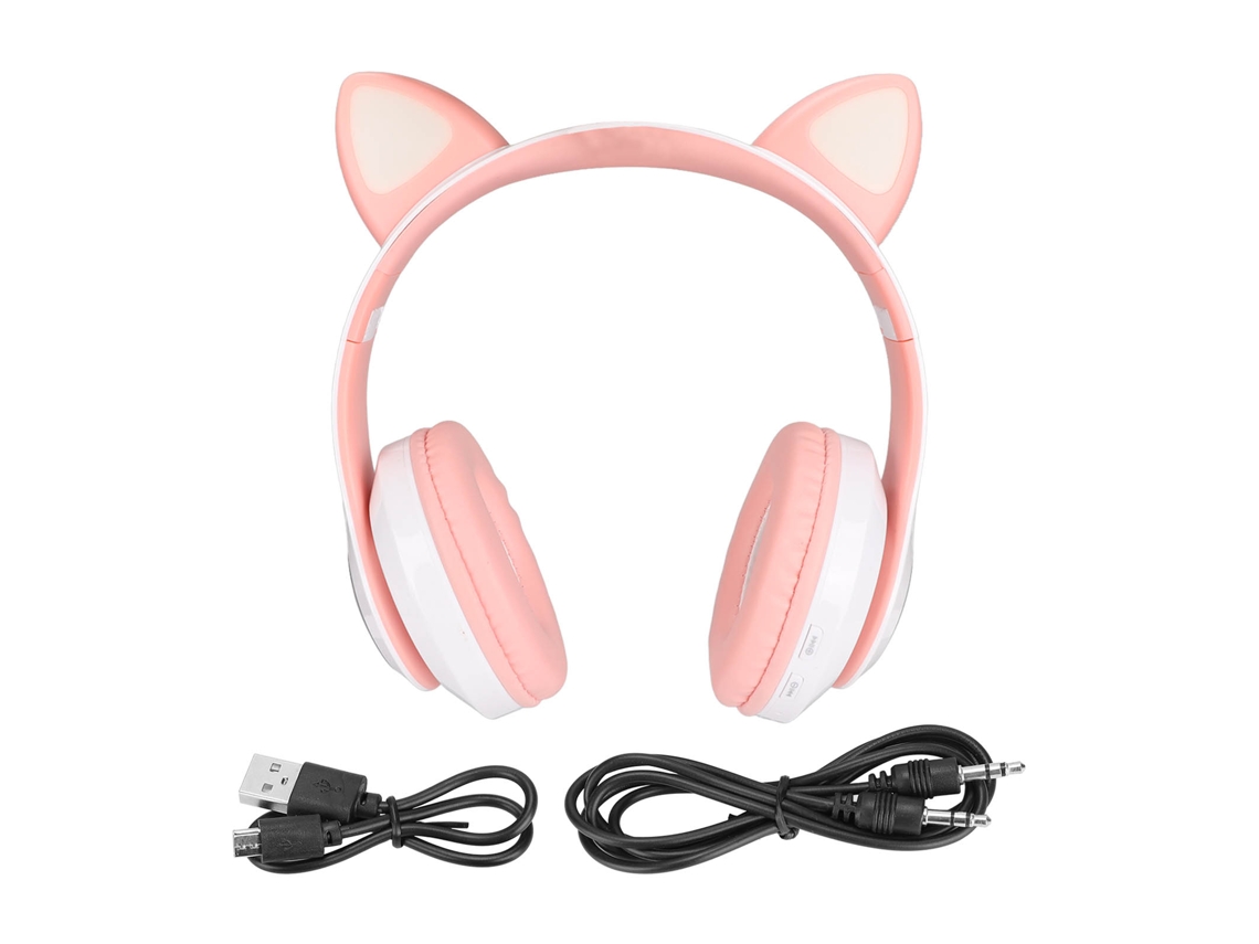 Aetheria fones de Ouvido Infantil Bluetooth 5.0 Plegáveis Orelhas de Gato Brilhantes Rosa Branco Lxb39c