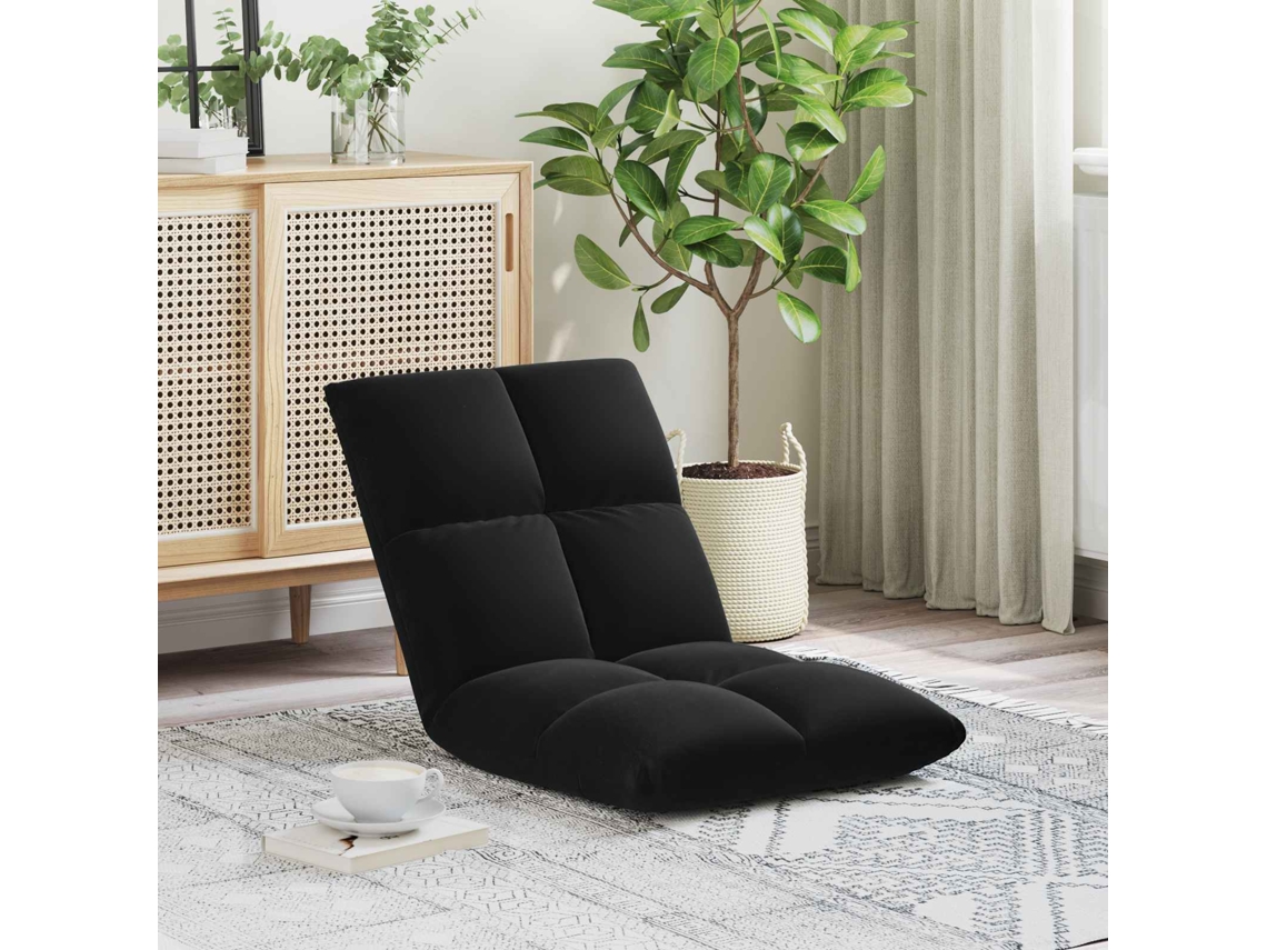 Vidaxl Cadeira De Chão Ajustável Preto Veludo