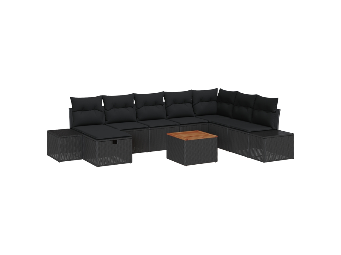 Conjunto 9 Conjunto De Sofá De Jardim Vidaxl Preto Vime Pe (319 X 209 X 85 Cm)