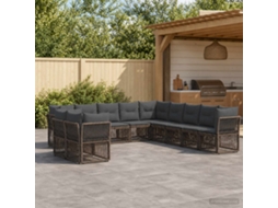 Vidaxl Conjunto De Sofá De Jardim 11 Unid. Cinzento Vime Pe