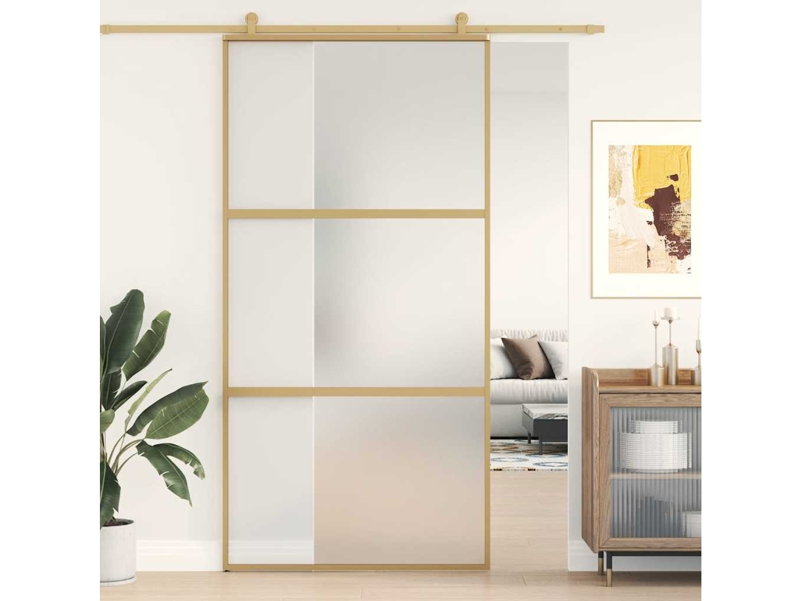 Vidaxl Porta Deslizante 102,5x205 Cm Vidro Esg Fosco/alumínio Dourado