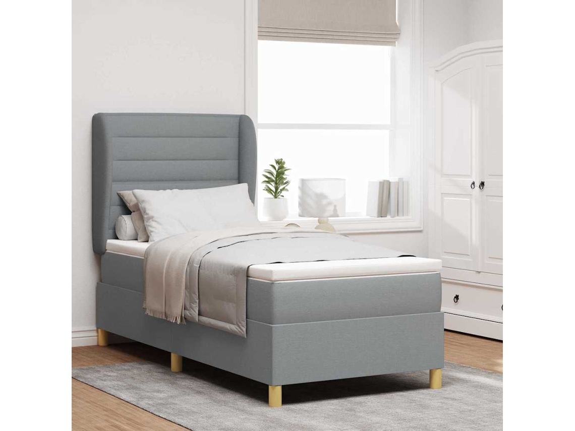 Vidaxl Cama Box Com Colchão Cinzento-claro 200 X 100 Cm Tecido