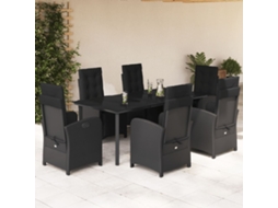 Vidaxl 7 Pcs Conjunto De Jantar P/ Jardim C/ Almofadões Vime Pe Preto