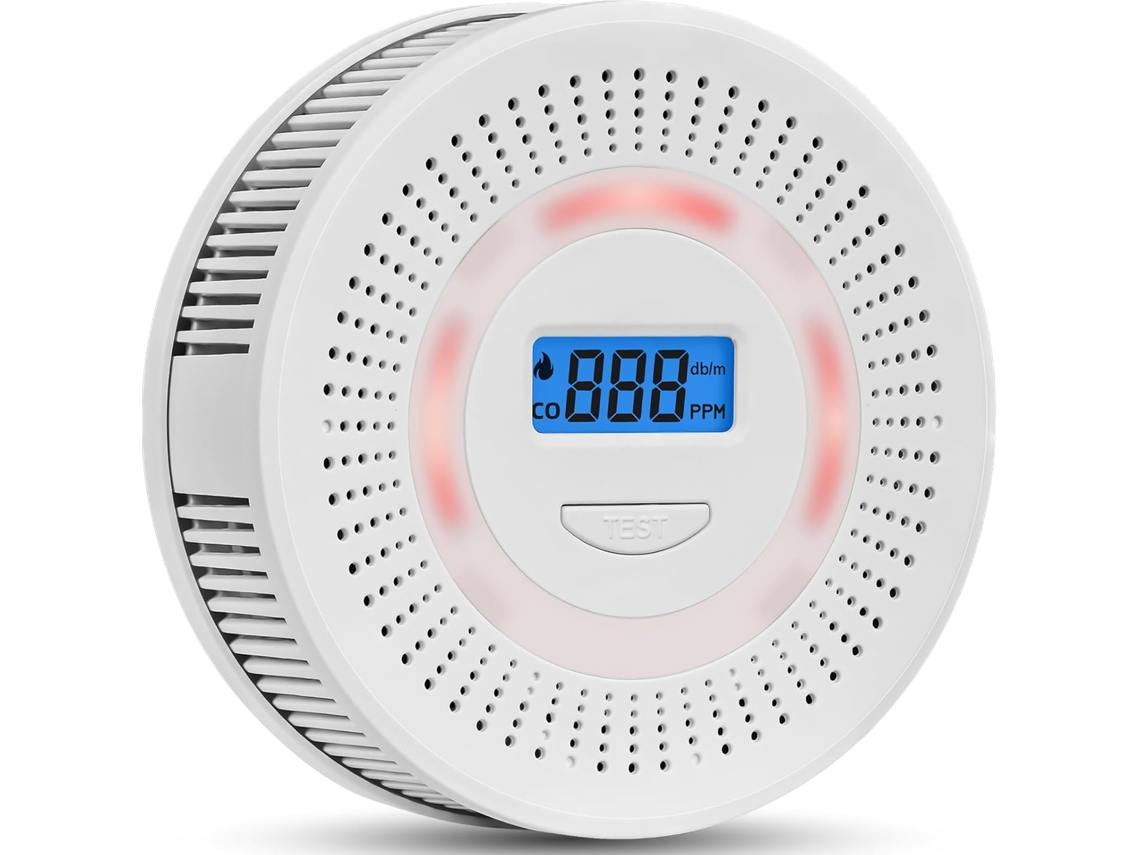 2 Unidades Detector Co Fumaça Visor Digital Alarme Sonoro Luz Bateria