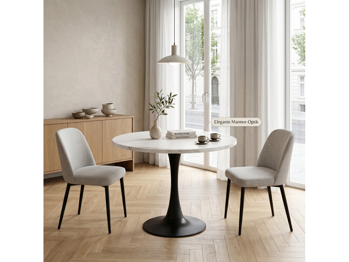 Mesa Redonda 80cm Mármore Branco Base Preta 2 4p VOLTEDGE