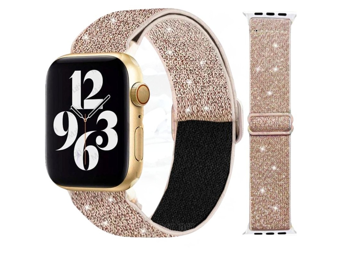 Pulseira extensível de nylon com brilho para Apple Watch Series 6 40mm dourada ORYSIN