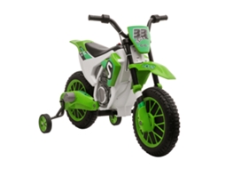 Motocicleta Elétrica 3+ Anos, 45min, Rodas Apoio, 106,5x51,5x68cm, Verde/branco
