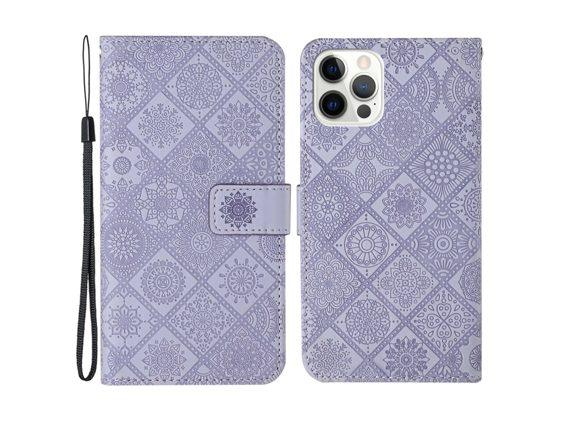 Capa Em Couro Pu Com Pega Para Apple Iphone 16 Pro Max - Roxo