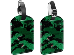 Conjunto De 2 Etiquetas Viagem Com Dinossauro Verde E Preto Bolsas, Malas, Sacolas E Bagagens, Com Alça De