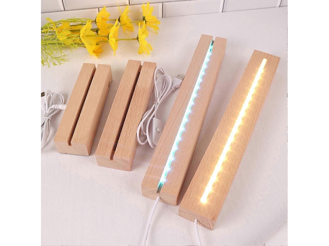 Base De Luz Led Retangular Com Suporte De Cristal Falso E Madeira, Para Decoração E Carregamento Usb