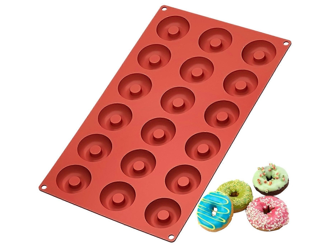 Forma de silicone para mini donuts com 18 cavidades, ideal para assar muffins, bolinhos e biscoitos.