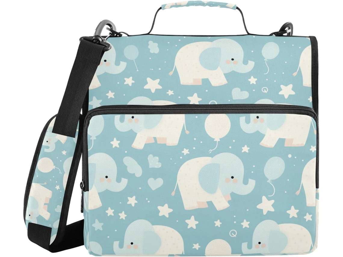 Pasta Elefante Azul Com Zíper E Alça De Ombro, Vários Bolsos De 3, 8cm, Porta Selos 3-carimbos, Pasta Organizadora