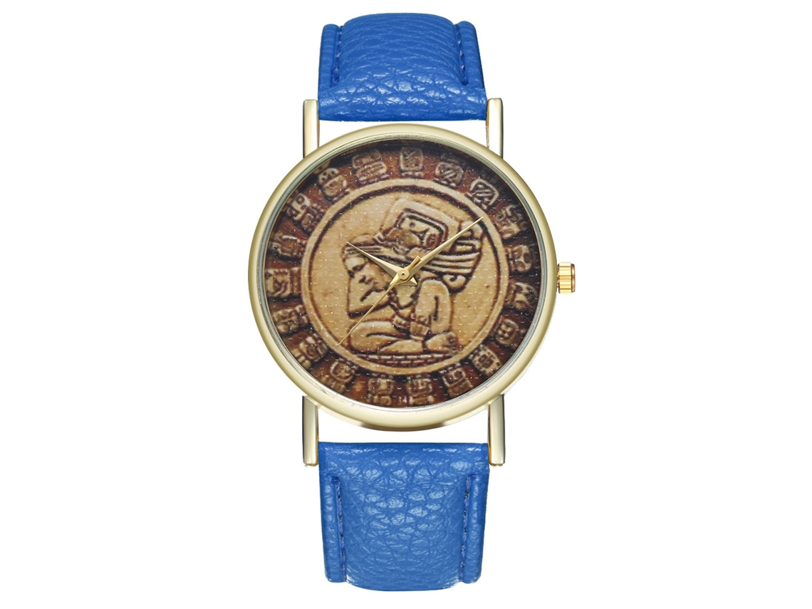 Relógio de pulso casual para casal, com pulseira de couro sintético, mostrador redondo moderno e cor azul royal.