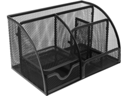 Organizador de Mesa Multifuncional em Ferro Preto com Compartimento Amplo e Gaveta, Ideal para Decoração Escri
