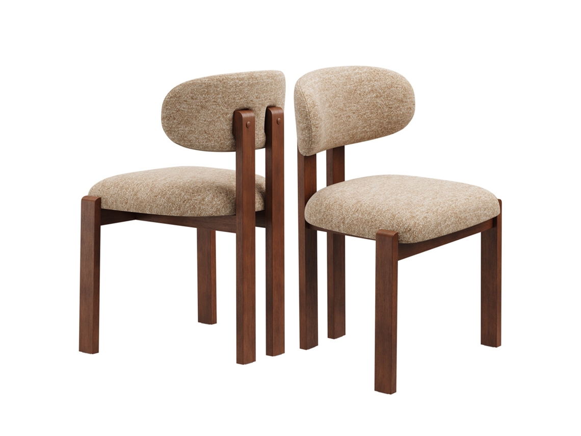 Conjunto Smartue de 2 Cadeiras de Sala de Jantar em Chenille, Madeira Maciça Castanha, Assento Confortável, Estilo Nórdico, Camelo